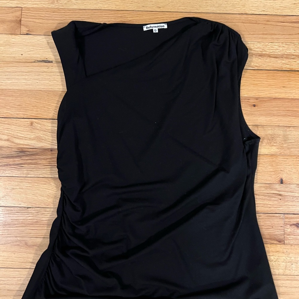 Reformation Black Asymmetrical Sleeveless Blouse